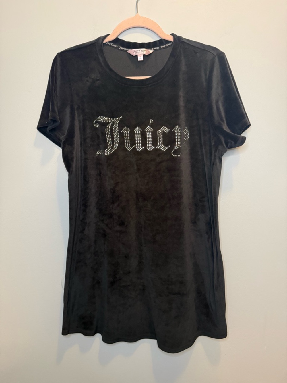Juicy Couture Black Velour Rhinestone Sleepshirt Dress Nightgown Y2K Large
